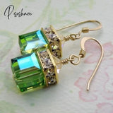 Exquisite Square Purple Zircon Earrings Fashion Gold Color Metal Inlaid White Stones Wedding Drop