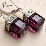 Exquisite Square Purple Zircon Earrings Fashion Gold Color Metal Inlaid White Stones Wedding Drop