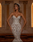 Exquisite Strapless Mermaid Wedding Dress Sweetheart Sequined Lace Arabic Sweep Floor Trumpet