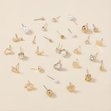 30 Pairs Alloy Full Rhinestones Love Round Faux Pearl Letter Stud Earrings Set