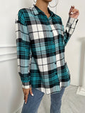 Vibrant Plaid Long Sleeve Collared Shirt - Soft, Breathable, Relaxed Fit, Button Front Pocket, Casual Chic for Spring & Fall - Women's Clothing, Perfect for Daily Wear