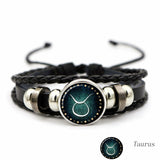 Luminous Twelve Constellation Artificial Gemstone Bracelet, Beaded Rope PU Leather 12 Constellation Woven Bracelet
