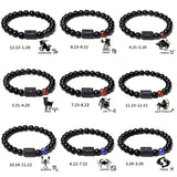 1pc Unisex 12 Constellation Signs Beads Bracelet, Black Stone Elastic Bracelet, Couples Bracelet, Charm Bracelet For Women Men Birthday Gift, Leo, Taurus, Capricorn, Libra Bracelet