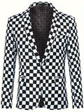 Stylish Tweed Blazer - Classic Checkerboard Pattern, One Button Closure, Flap Pocket, Lapel Design, Casual Sports Coat for Business, Banquet, Party, Dinner - Perfect for Men's Formal Occasions