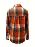 Vintage-Inspired Long Sleeve Plaid Print Shirt - Loose Fit, Patched Pockets, Soft Fabric, Perfect for Spring & Fall, Womens Casual Clothing for Everyday Wear