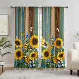 2pcs Sunflower Printed Curtain, Rod Pocket Window Treatment For Bedroom Office Kitchen Living Room Study Home Decor