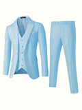 3 Pieces Formal Suit Set - One Button Single Breasted Jacket, Vest, and Pants for Business, Dinner, Wedding, and Party Events