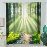 2pcs Art Deco Forest Sunlight Curtains, Rod Pocket Hanging, Light-Filtering Polyester Sheer Drapes, Decorative Unlined Brushed Fabric Panels for Living Room, Bedroom, Study, Kitchen, Cafe - All-Season, Lightweight, Woven, 80-