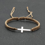 1pc Mens Hand Braided Stainless Steel Cross Patchwork Bracelet Anti-Allergy Acrylic Fibers Rope Bracelet