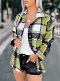 Plus Size Womens Casual Plaid Print Lapel Collar Long Sleeve Button Up Shirting Blouse - Soft Slight Stretch Polyester Fabric, Woven Construction, Turn Down Collar, Random Pattern, Perfect for Spring and Fall Seasons