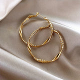 Golden Twisted Pattern Hoop Earrings Elegant Simple Style Iron Jewelry Daily Wear Accessories Trendy Female Gift