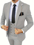 3-Piece Men’s Stylish Slim Fit Suit Set - Double-Breasted Blazer, Vest, Trousers - Versatile for Prom & Formal Events