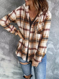 Stylish Plaid Print Hooded Blouse - Women's Casual Long Sleeve Button Front Shirt with Relaxed Fit - Perfect for Daily Wear