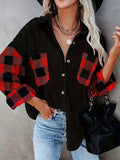 Women's Plaid Print Shirt - Casual Long Sleeve Button Front Splicing Design, Comfortable Relaxed Fit, Versatile Daily Wear