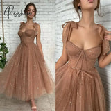 Fashion A-Line Brown Homecoming Dress Spaghetti Straps Prom Party Gown Ankle-Length 2024