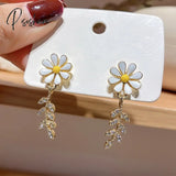 Fashion Korean Style Small Daisy Flower Earring For Women Asymmetrical Butterfly Leaves Flowers