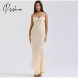 Fashion Lace Patchwork Women Sling Maxi Dress Elegant Backless Pleated Bodycon Dresses 2024 Female