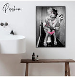 Fashion Sexy Woman Poster Print Girl Drinking Bar Canvas Painting Bling Toilet Roll Paper Picture