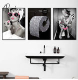 Fashion Sexy Woman Poster Print Girl Drinking Bar Canvas Painting Bling Toilet Roll Paper Picture