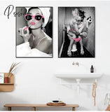 Fashion Sexy Woman Poster Print Girl Drinking Bar Canvas Painting Bling Toilet Roll Paper Picture