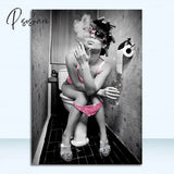 Fashion Sexy Woman Poster Print Girl Drinking Bar Canvas Painting Bling Toilet Roll Paper Picture