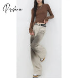 Fashion Vintage Red Straight Jeans Casual High Waist Street Style Pants Korean Women’s Wide Leg