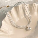 [Double-Layered Pearl Necklace for Women] Chic Double-Layered Faux Pearl Necklace for Women - Versatile & Elegant, Perfect for Casual Attire or Parties