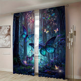 2pcs Butterfly Forest Prints Curtain Panels, Blackout Easy-Care Privacy Window Drapes Set, Rod Pocket Window Treatments For Bedroom, Living Room, Dormitory, Office, Home Decoration