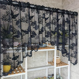 Butterfly Flower Plant Pattern 1pc Valance Sheer Curtain - Short Tulle Lacework Tassel Half Curtain for Bedroom Living Room Home Decor