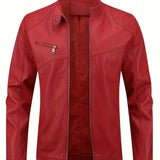 Stylish Men's PU Leather Jacket - Chic Stand Collar, Zip-Up Closure, Casual Wear for Everyday, Party, or Outdoor Activities - High-Quality, Durable, Water-Resistant, and Easy to Clean