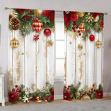 2-Piece Classic Peach Skin Velvet Christmas Curtain Panels, Semi-Sheer Rod Pocket Hanging, Hand Washable Polyester Drapes with Digital Floral Print, Hookless Design for Various Rooms, 120-140g