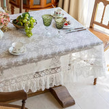 Handcrafted Floral Lace Polyester Tablecloth, Square French Vintage Lace Edge Design for Dining, Coffee Table & Party Decor - 1pc White Table Linen Suitable for Home and Restaurant