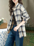 Vibrant Plaid Print Long Sleeve Blouse - Soft, Breathable, Relaxed Fit, Button Front, Casual Chic Style for Spring & Fall - Women's Comfortable Clothing for Daily Wear