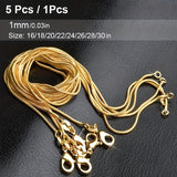 5 Pcs/1 Pcs Men Women Snake Chain Necklace Fashion Wedding Party Exquisite Jewelry (16/18/20/22/24/26/28/30inch)