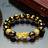 Feng Shui Men’s Lucky Prayer Beads Bracelet For Men Women Wristband Gold Color Pixiu Wealth And