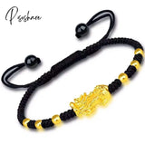 Feng Shui Men’s Lucky Prayer Beads Bracelet For Men Women Wristband Gold Color Pixiu Wealth And