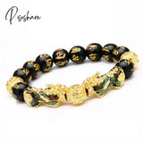 Feng Shui Men’s Lucky Prayer Beads Bracelet For Men Women Wristband Gold Color Pixiu Wealth And