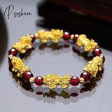 Feng Shui Men’s Lucky Prayer Beads Bracelet For Men Women Wristband Gold Color Pixiu Wealth And