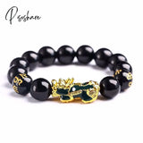 Feng Shui Men’s Lucky Prayer Beads Bracelet For Men Women Wristband Gold Color Pixiu Wealth And