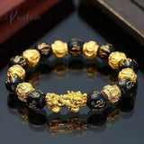 Feng Shui Men’s Lucky Prayer Beads Bracelet For Men Women Wristband Gold Color Pixiu Wealth And