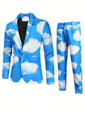 2pcs Creative Print Suit Set - Men's One Button Lapel Jacket & Pants Suit for Spring and Fall Party Dinners with Various Pattern Designs