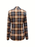 Elegant Plaid V-neck Tie-Front Blouse – Versatile, Breathable & Easy-Care Women's Top for Spring/Fall