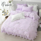 Flower Bed Comforter Set Pattern Lace Frill Skirt Cotton Cover Luxury Pink Romantic Cute Kids Girl