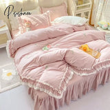 Flower Bed Comforter Set Pattern Lace Frill Skirt Cotton Cover Luxury Pink Romantic Cute Kids Girl