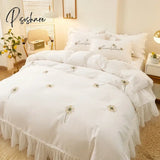 Flower Bed Comforter Set Pattern Lace Frill Skirt Cotton Bed Cover Luxury Pink Romantic Cute Kids Girl Jogo De Cama Bedding New