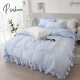 Flower Bed Comforter Set Pattern Lace Frill Skirt Cotton Cover Luxury Pink Romantic Cute Kids Girl