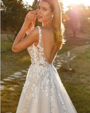 Formal Princess Women Wedding Dresses Lace Flower A Line Bride Gowns Button Backless Customize