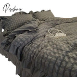 Gauze Washed Cotton Quilt Cover Four Piece Set Ruffled Edge Lace Bed Sheet Solid Color Dormitory