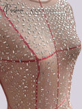 Glitter Female Cover Up Maxi Dress Mesh See-Through Split Fashion Long Sleeve Slim Sexy Beach For