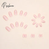 Glitter Pink Fake Nails Press On Short French Set Sequin Cute Nail Art Reusable Acrylic Full Cover